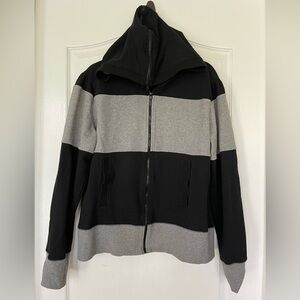 Norma Kamali Black and Gray Hooded Zip Jacket